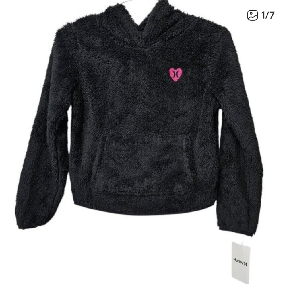Hurley Hoodie Fleece Black With Pink Logo Sweatshirt SzL(12-13YRS) Girls‎